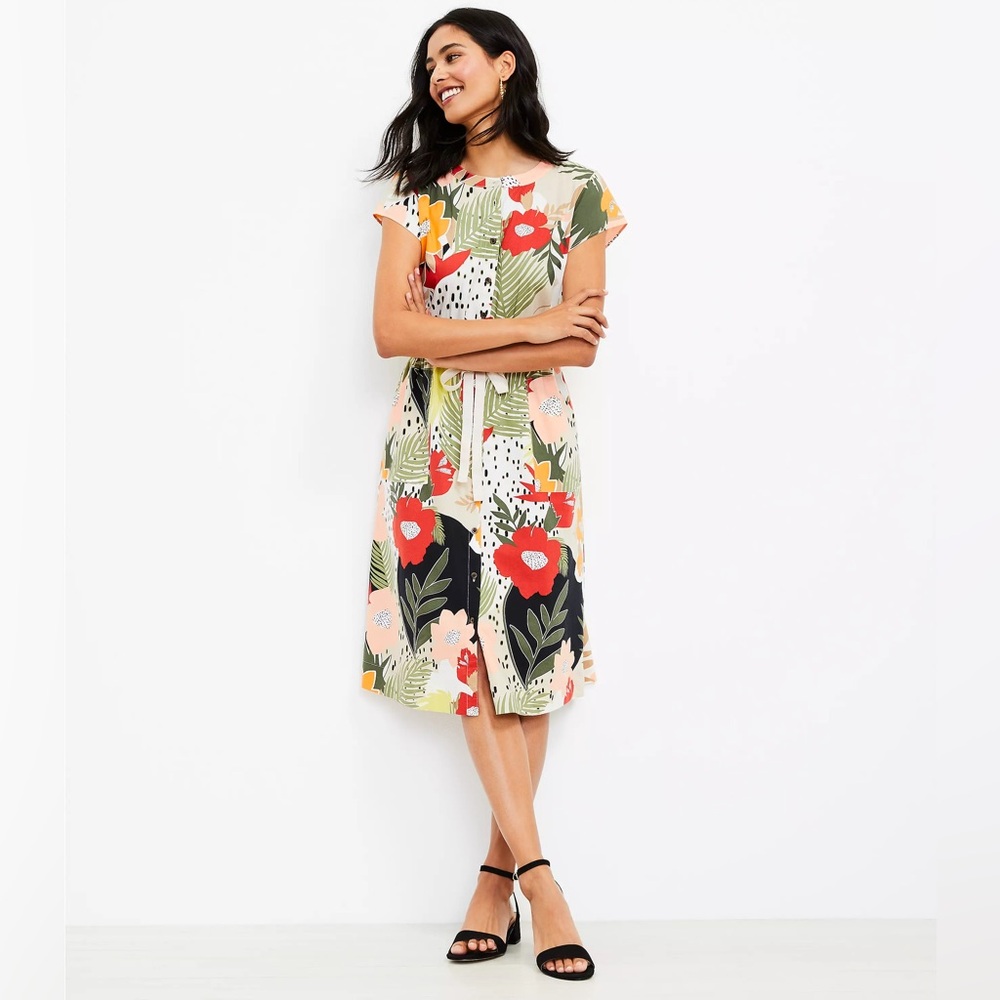 LOFT Bright floral button up casual dress
